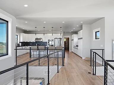 Kitchen with cable rail in the foreground