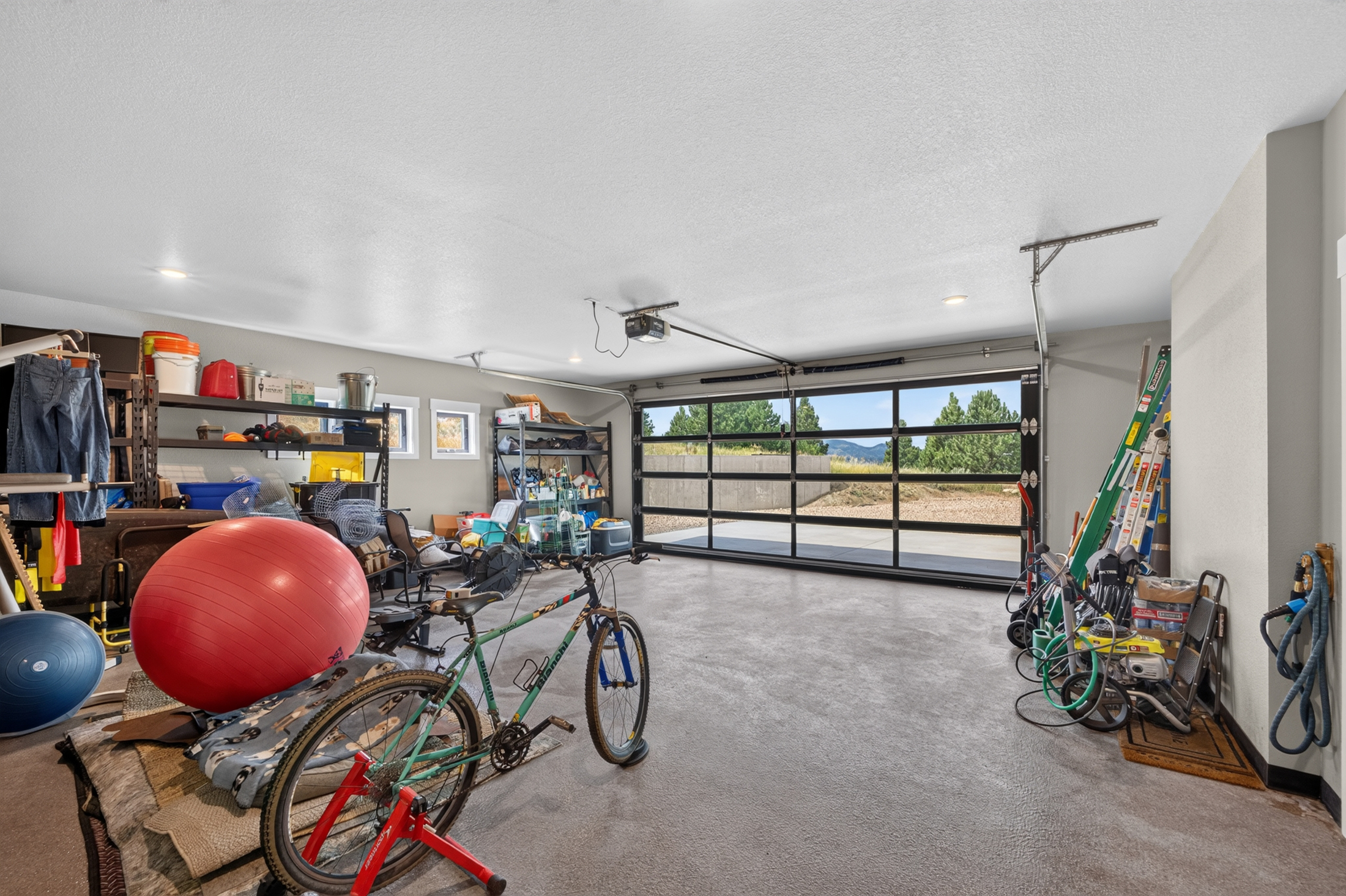 The garage at 2111 Vantage Circle set up with exercise equipment
